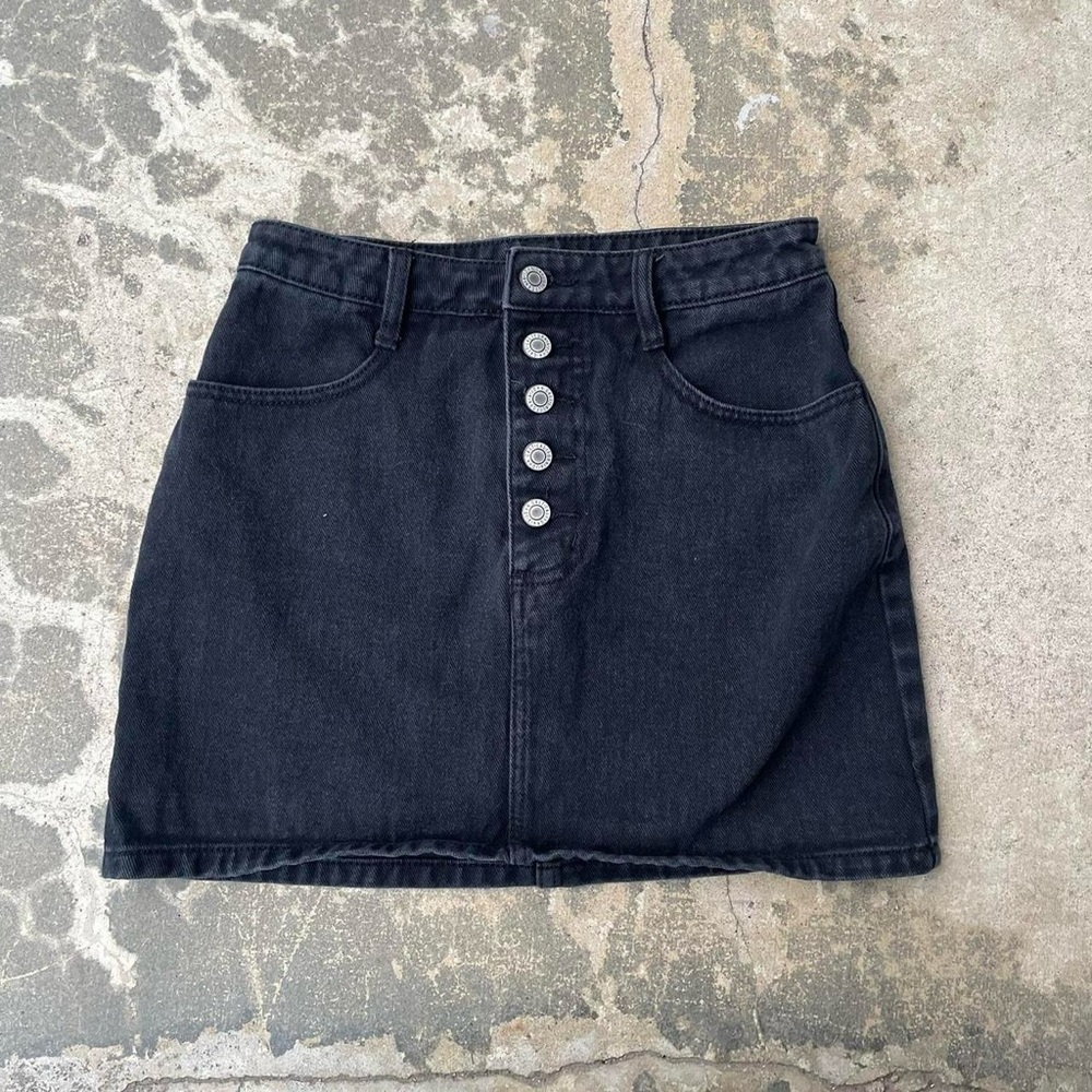 Brandy Melville Black Denim Button-Up Skirt